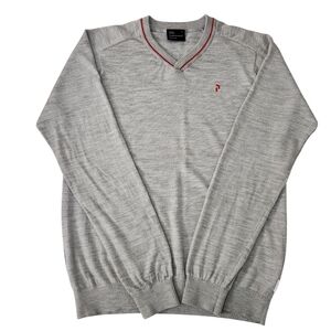 PEAK PERFORMANCE Light Gray Merino Wool V-Neck Sweater xl